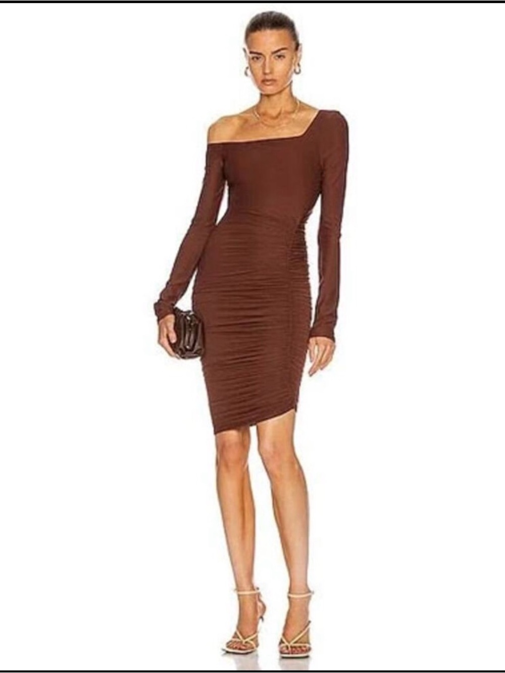 ALIX NYC Brown Long-Sleeve Ruched Mini Dress